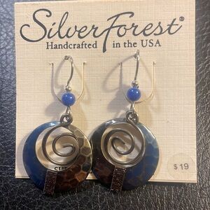 Silver Forest - mixed metal earrings with blue beads and tinted metal never worn